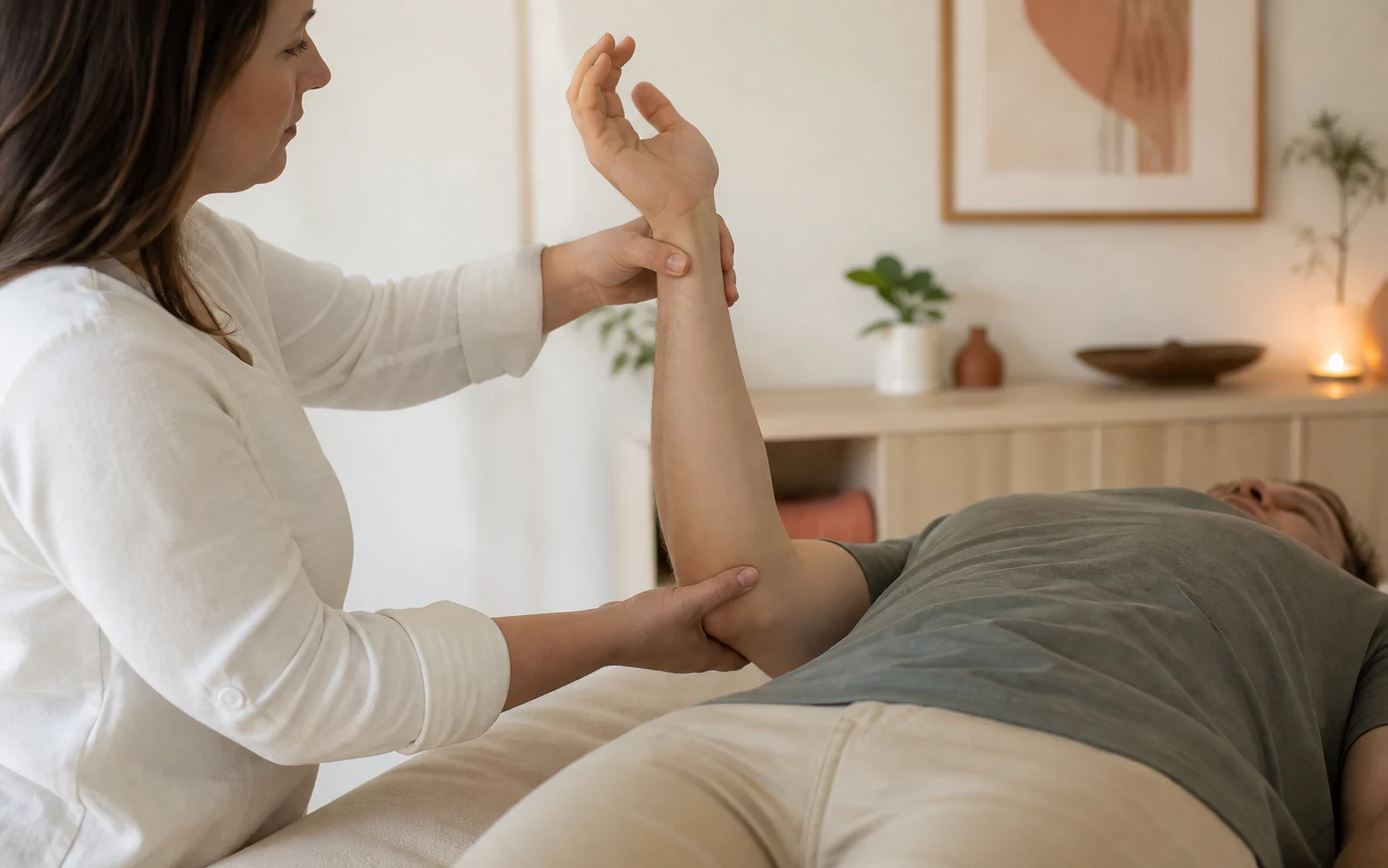 Test musculaire réalisé pendant une séance de kinésiologie